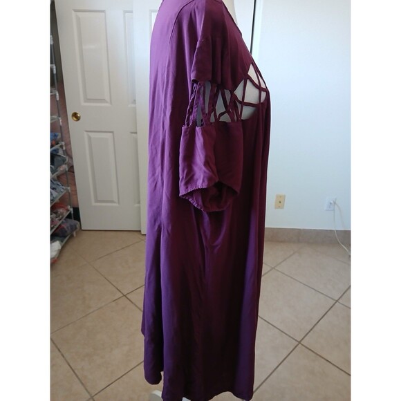 Torrid Dress Purple Challis Lattice Cutout Short Sleeve Trapeze Swing Size 3X - Picture 5 of 16